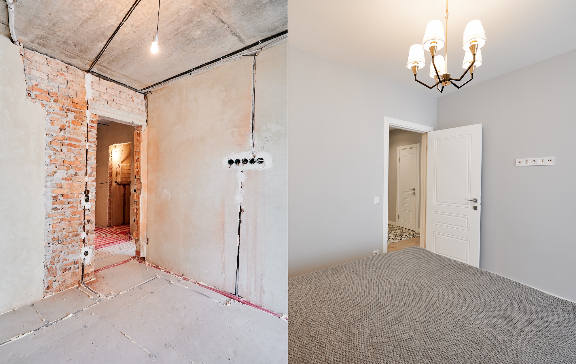 Comparison of bedroom before and after renovation.