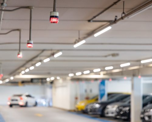 Smart car parking tracking system with lights signals vacancy availability
